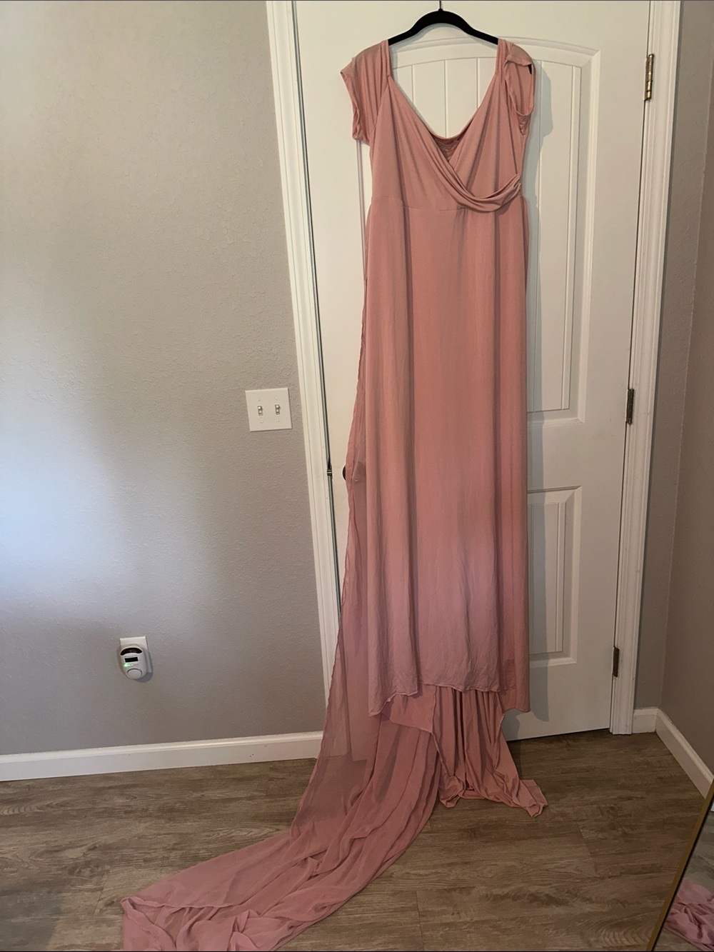 Maternity Fitted Gown Romantic Dusty Pink Draped Maxi Gown with Train- Women